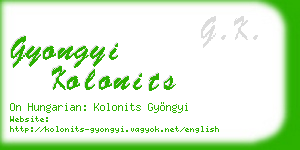 gyongyi kolonits business card